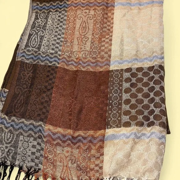 Vintage Patchwork Fringe Scarf Pashmina-Inspired Boho Hippie Festival - Picture 3 of 7